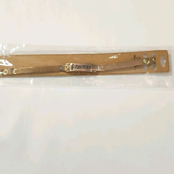 Musical Note Leather Snap Bracelet Unisex Adjustable Music Lover Gift - Picture 2 of 5